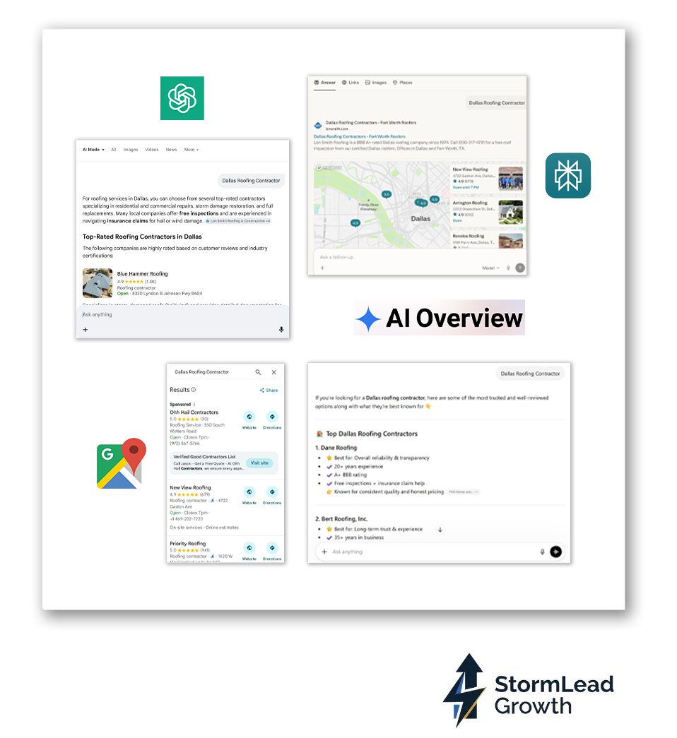 Local SEO and AI search visibility services for roofing contractors — StormLead Growth