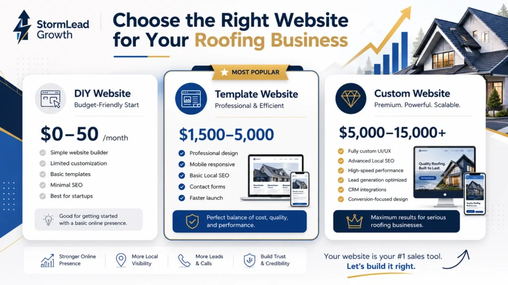 Roofing website design cost comparison by tier